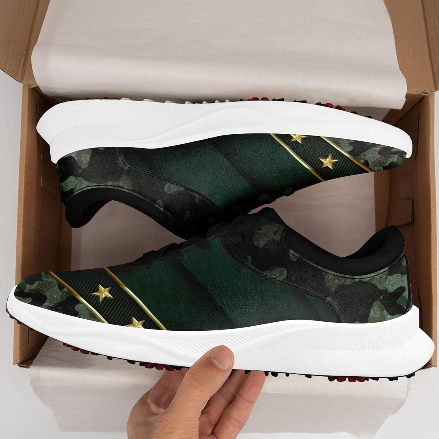 Golf Shoes for Men, Lightweight Camo Design Non-Slip Walking Shoes Breathable Air-Outer Sports Footwear Sneakers