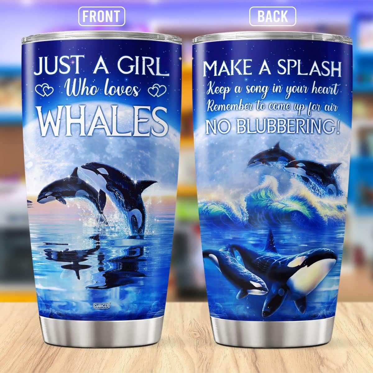 CUBICER Whale Stainless Steel Tumbler Whale Tail Coffee Cups Tumblers Beluga Whale 20 Oz Mugs Decor Mug Inspirational Insulated Travel Cup Gifts For Women On Birthday Christmas Day