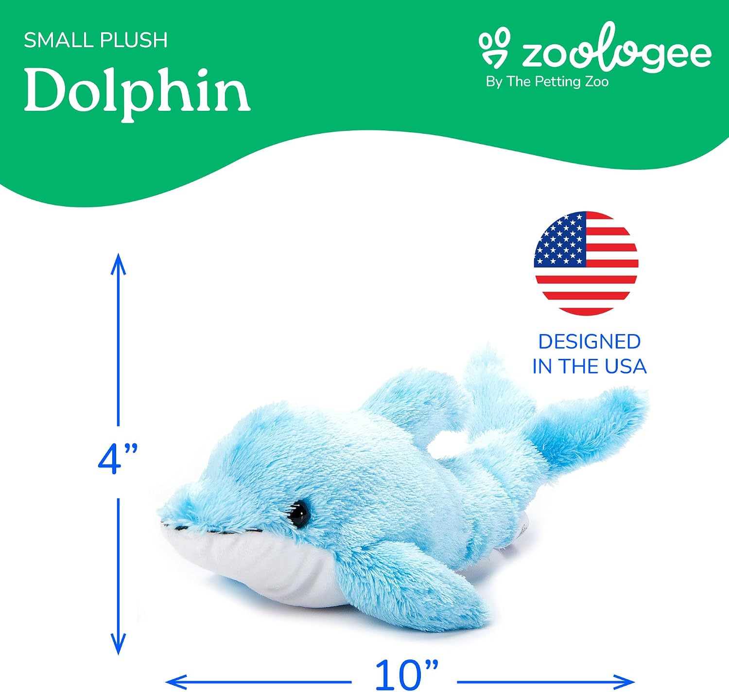 The Petting Zoo Blue Dolphin Stuffed Animal Plushie, Gifts for Kids, Scoopz Sealife Animals, Dolphin Plush Toy, 10 inches