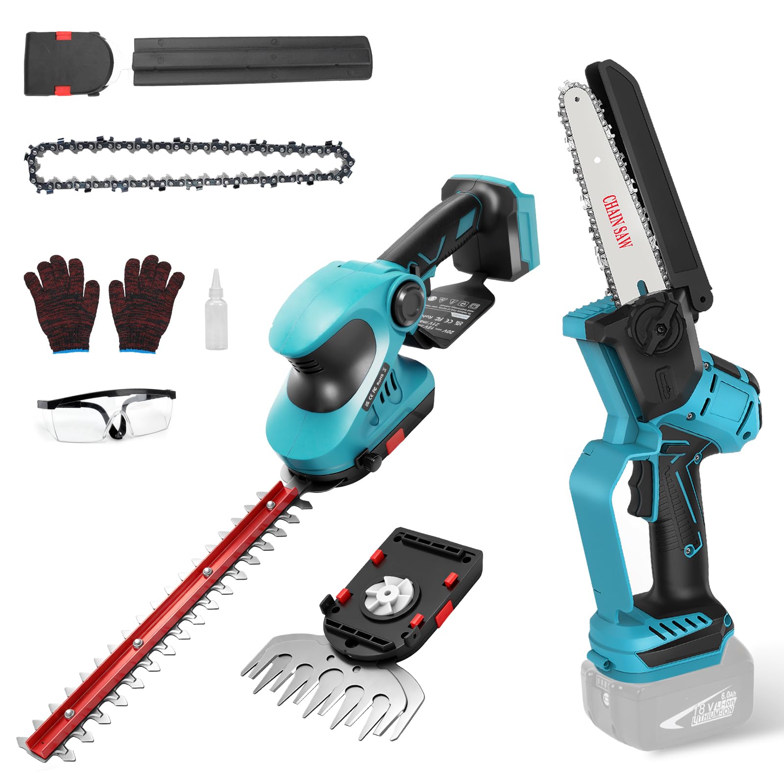 Akku Heckenschere & Kettensäge Kombi-Set für Makita 18V, Ohne Akku