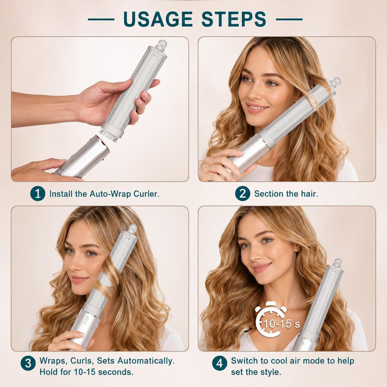 40mm/1.6in Long Barrel Attachment for Shark FlexStyle HD400 Series, Adjustable Bidirectional Curling, Auto-Wrap Curling Iron Curler, Create Bouncy Curls or Waves (Stone)
