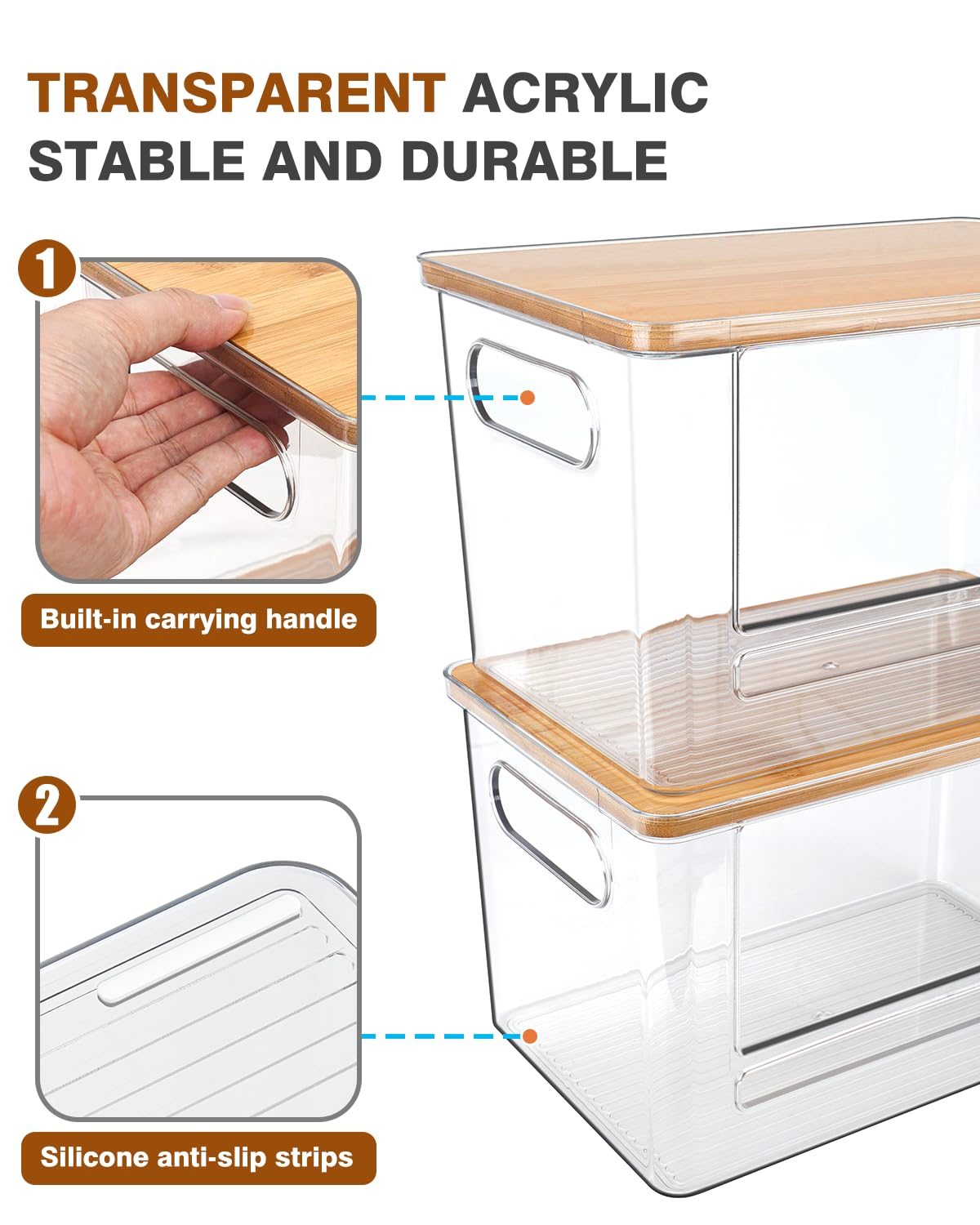Dispensador de bolsas de basura (XL+S), dispensador de bolsas de basura acrílicas con parte superior de bambú, soporte para bolsas de basura debajo del fregadero para despensa, cocina, lavandería