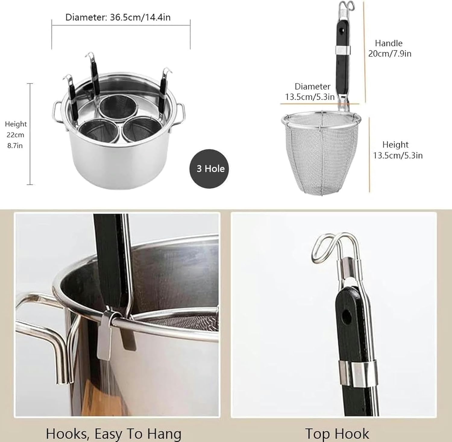 XENITE Strainer 201 Stainless Steel Pasta Cooker Insert Set 3 Holes Pasta Pot with Three Insert Strainer Baskets, Multipots Cooking Tool for Pasta, Noodle, Dumplings, Soup Basket