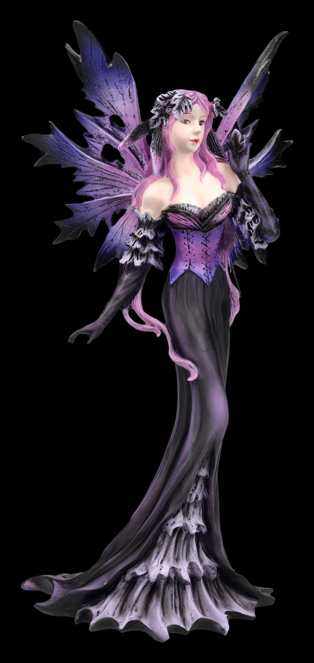 Figuren Shop GmbH Feenfigur – Schattenelfe Elvyra – handbemalte Fantasy-Deko (26 cm) – Tales of Aurelion Collection – Fantasievolle Geschenkidee für Elfen- & Feenfans