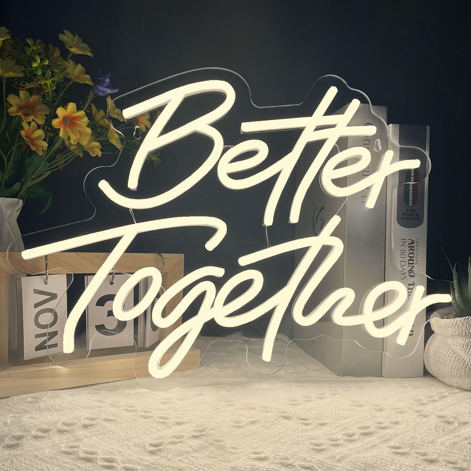 Better Together Neon Sign, Warm White Led Neon Light Signs, Art Wall Lights Decoration for Wedding Party Club Anniversary Bar Birthday decor(Better Together)