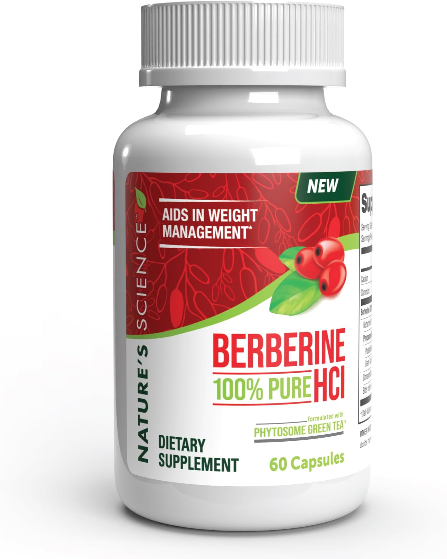 Berberine HCL with Phytosome Green Tea for Weight Management, 100% Pure Clinical Grade Berberine HCL for Better Absorption - Helps Metabolism, Keeps Full for Longer - 60 Caps
