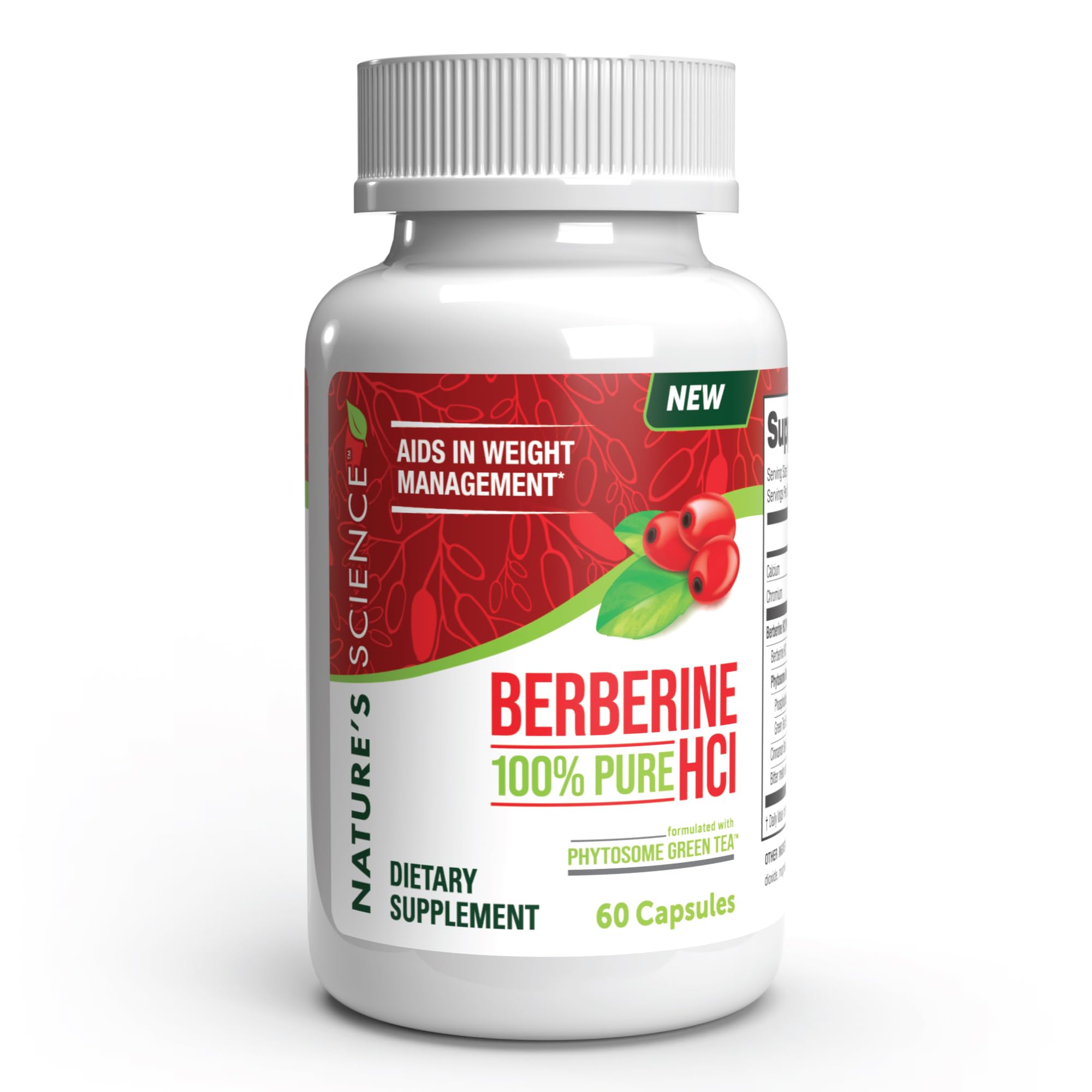 Berberine HCL with Phytosome Green Tea for Weight Management, 100% Pure Clinical Grade Berberine HCL for Better Absorption - Helps Metabolism, Keeps Full for Longer - 60 Caps