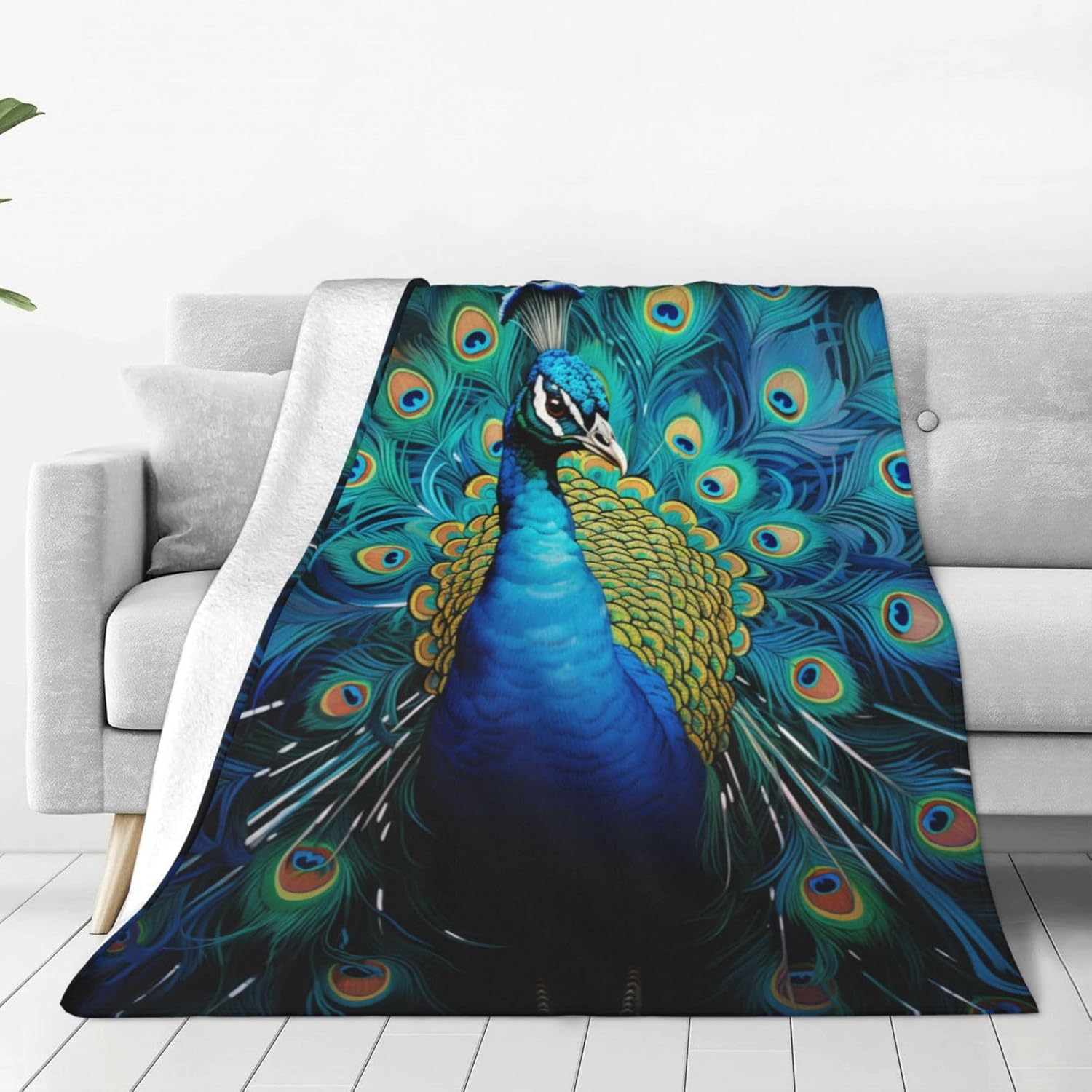 Peacock Feathers Blanket Gifts for Girls Women Men Decor for Home Bedroom Living Room Sofa Office Car, Soft Cozy Fuzzy Lightweight Throw Plush Blankets Green All Season 50"x60"