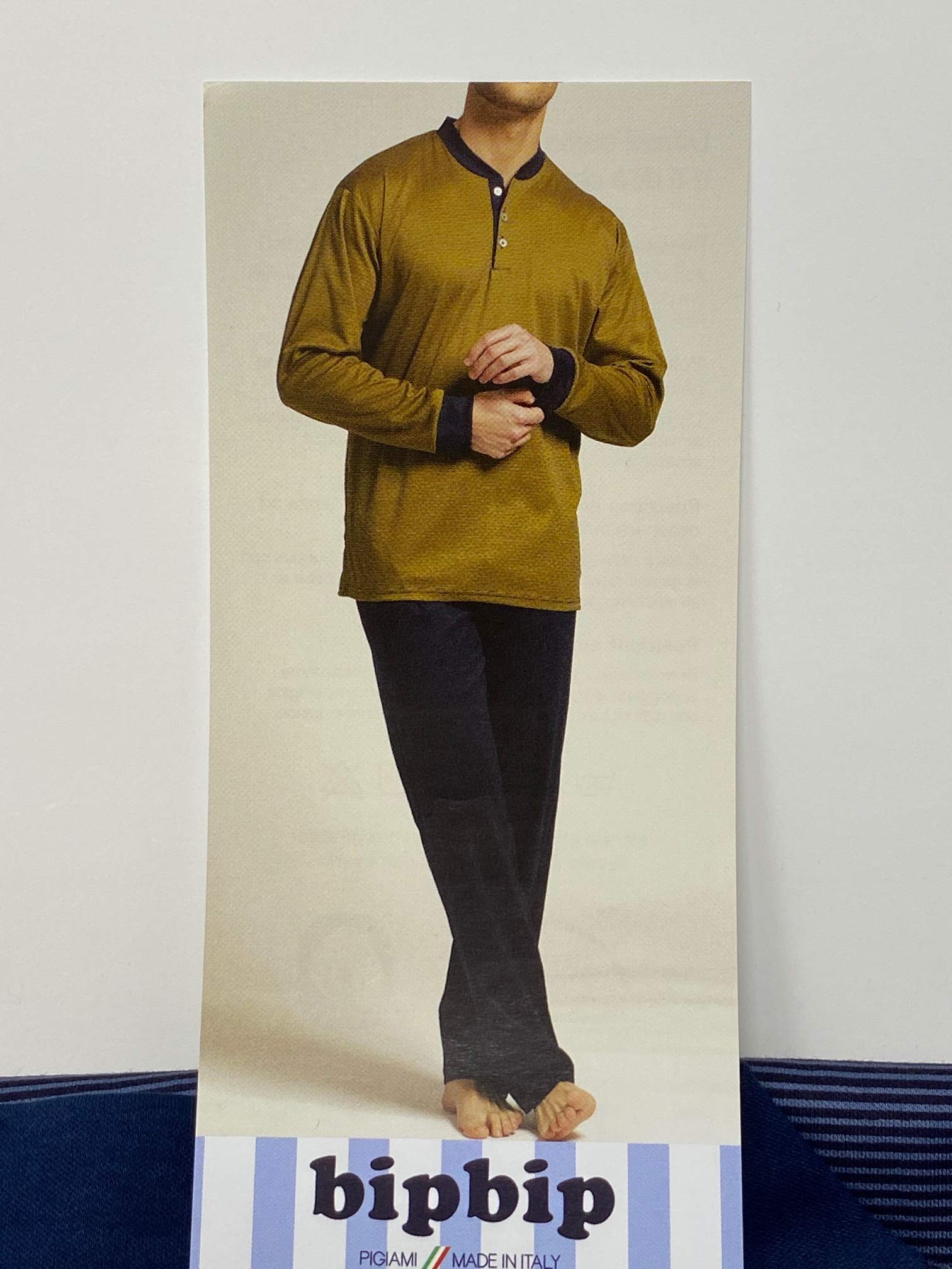 Bip Bip Pigiama per Uomo Maniche Lunghe e Pantaloni Lunghi Modello Serafino con Tre Bottoni in Puro Cotone makò Mercerizzato Peso Primaverile Art. 5876