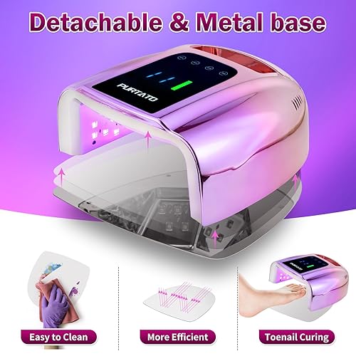 Miniatura 5 de Luz UV inalámbrica portátil profesional recargable de 96 W UV LED para máquina de lámpara de uñas con parte inferior de acero inoxidable extraíble,