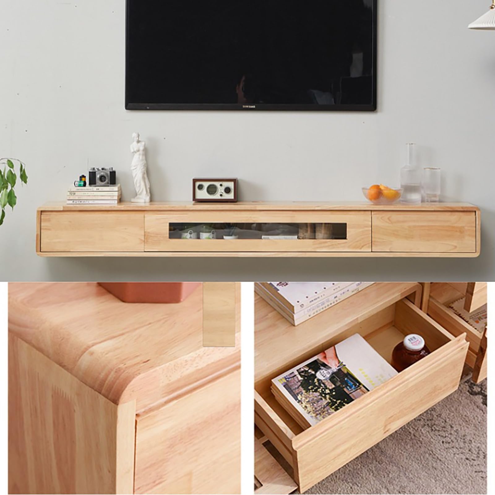 Nowoczesny, pływający stojak pod telewizor, stylowa ścienna jednostka rozrywkowa z drzwiami, 240 cm, konsola MA do salonu/biura, eleganckie futro do przechowywania (drewno h)