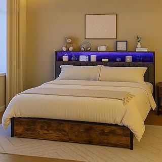 COMHOMA King Bed Frame with Headboard and Storage Drawers, Charging Stat...