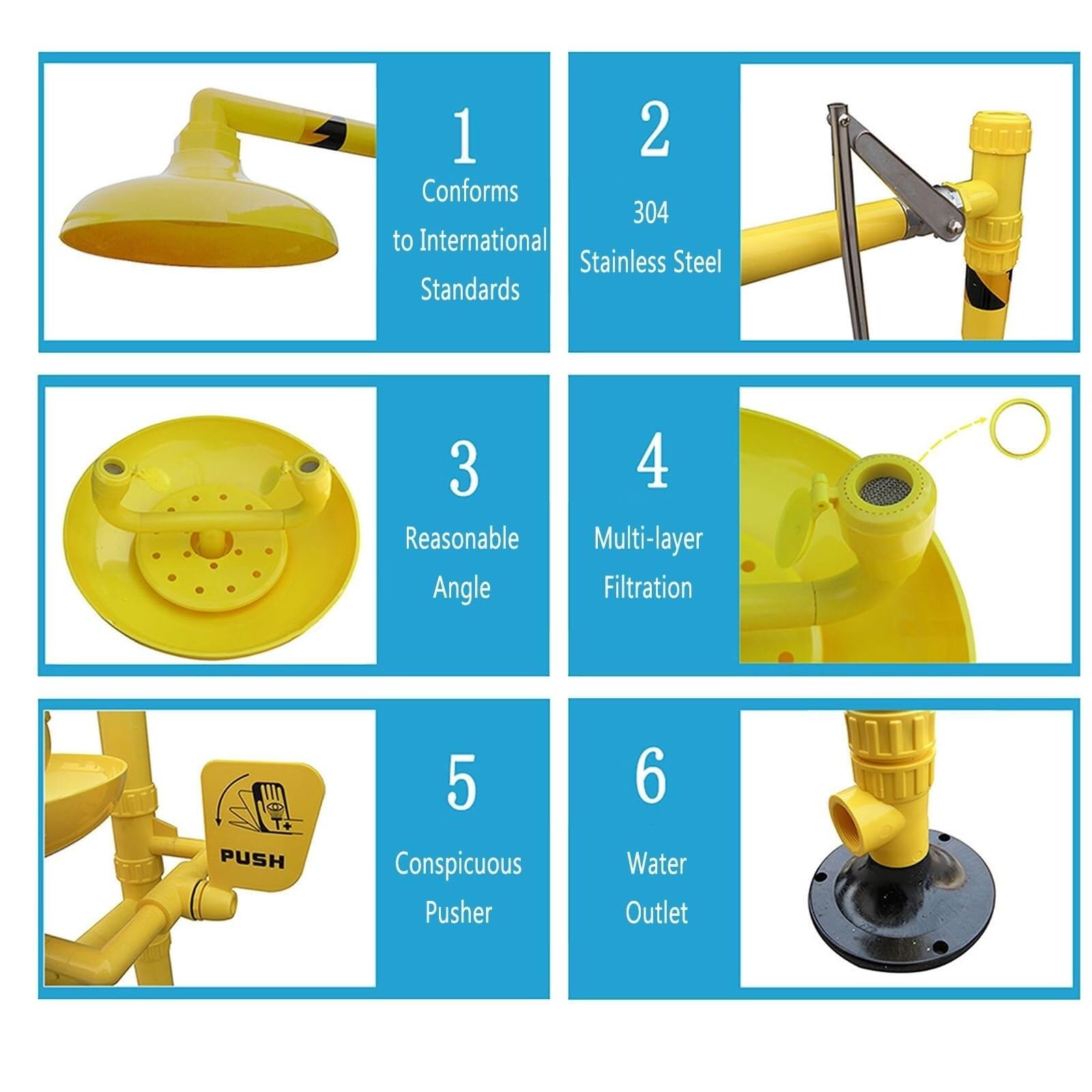 Kit de Ducha lavaojos - Estación lavaojos de Emergencia, plástico ABS Industrial para la Limpieza de Materiales peligrosos en la construcción.