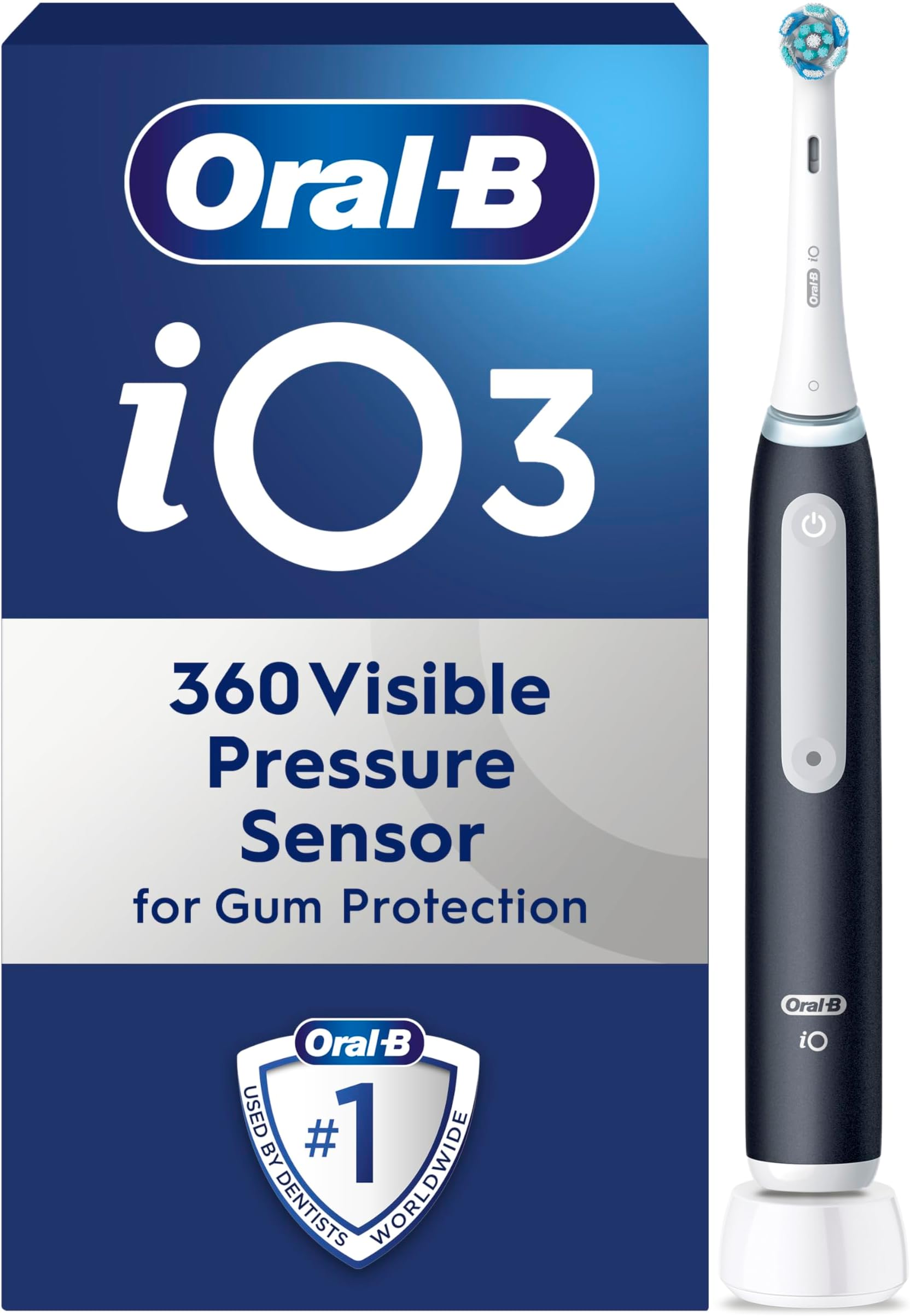 Oral-B iO3 Electric Toothbrushes Adults, Oral B Electric Toothbrush, Gifts for him or her, 1 Toothbrush Head, 3 Modes With Teeth Whitening, Electric Toothbrush, 2 Pin Plug, Black