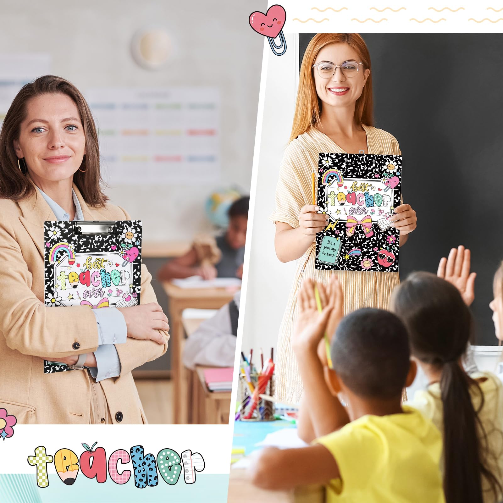 Pajean 6 portapapeles para profesores a granel de 12.6 x 8.7 pulgadas, cuaderno de composición inspiradora con clip de metal, tamaño A4, regalos de agradecimiento para el regreso a clases, suministros