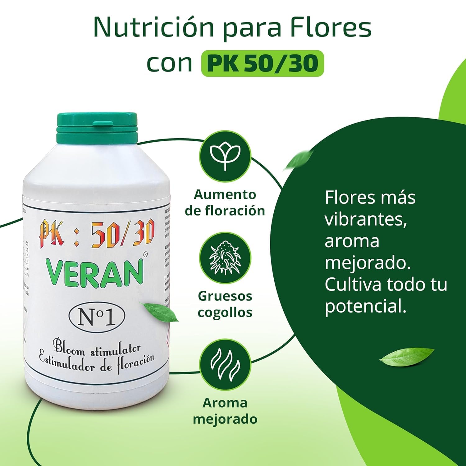 VERAN | Abono Maria PK 50-30 | 1Kg | Consigue Cogollos más Grandes | Aumenta la Producción de Resina y Terpenos | Fertilizante Cogollos Mejora la Calidad de tu Cosecha | Incluye Cuchara Dosificadora