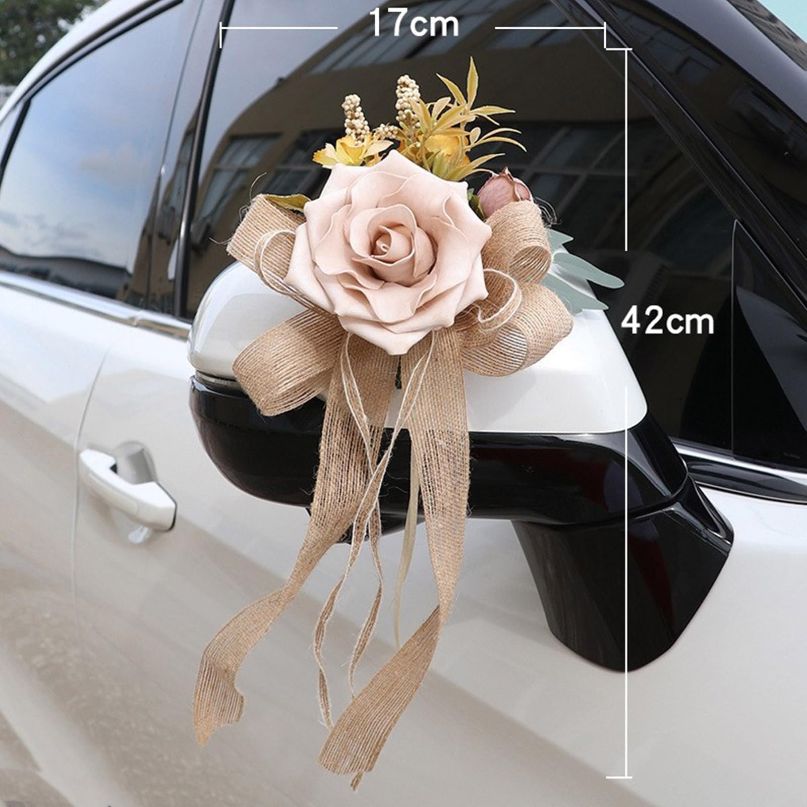 Générique Nœuds de décoration de Voiture de Mariage, 6 pièces, Fleur Artificielle en Soie, Ornement pour poignée de Porte de véhicule, Fausse Fleur, décoration de Voiture de cérémonie