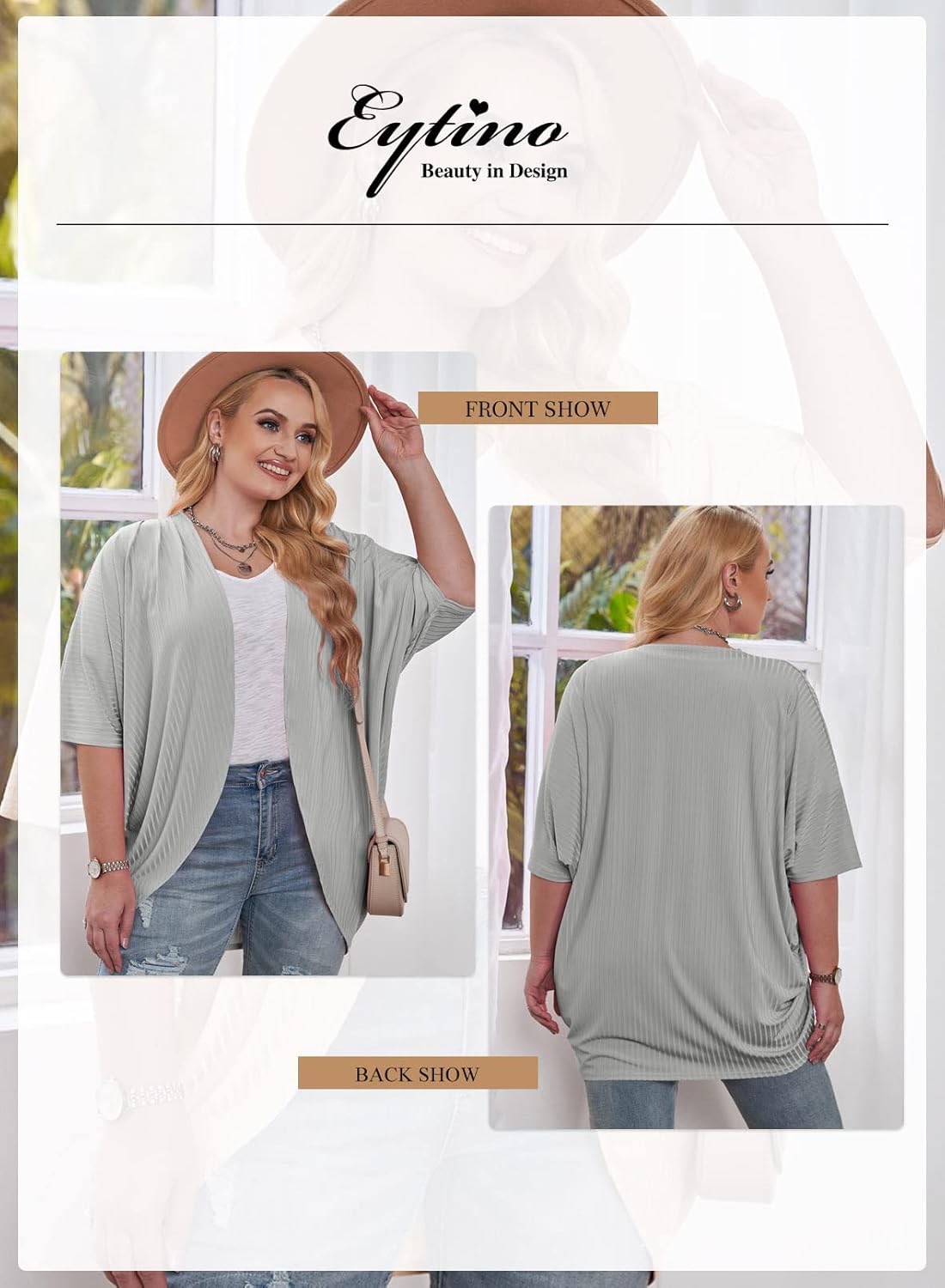 Eytino Womens Plus Size Summer Cardigan Casual Half Sleeve Ruched Open Front Cardigans Tops(1X-5X) - Image 3