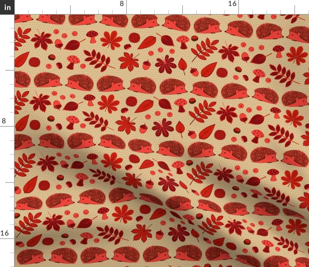 Spoonflower Fabric - Autumn Red Hedgehog Maple Leaf Leaves Fall Thanksgiving Printed on Petal Signature Cotton Fabric by The Yard - Sewing Quilting Apparel Crafts Decor