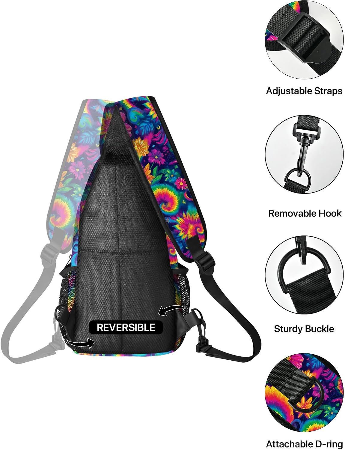 Tie Dye Small Sling Bag for Women Travel Crossbody Bags Lightweight Chest Bag Causal Sling Backpack image 5