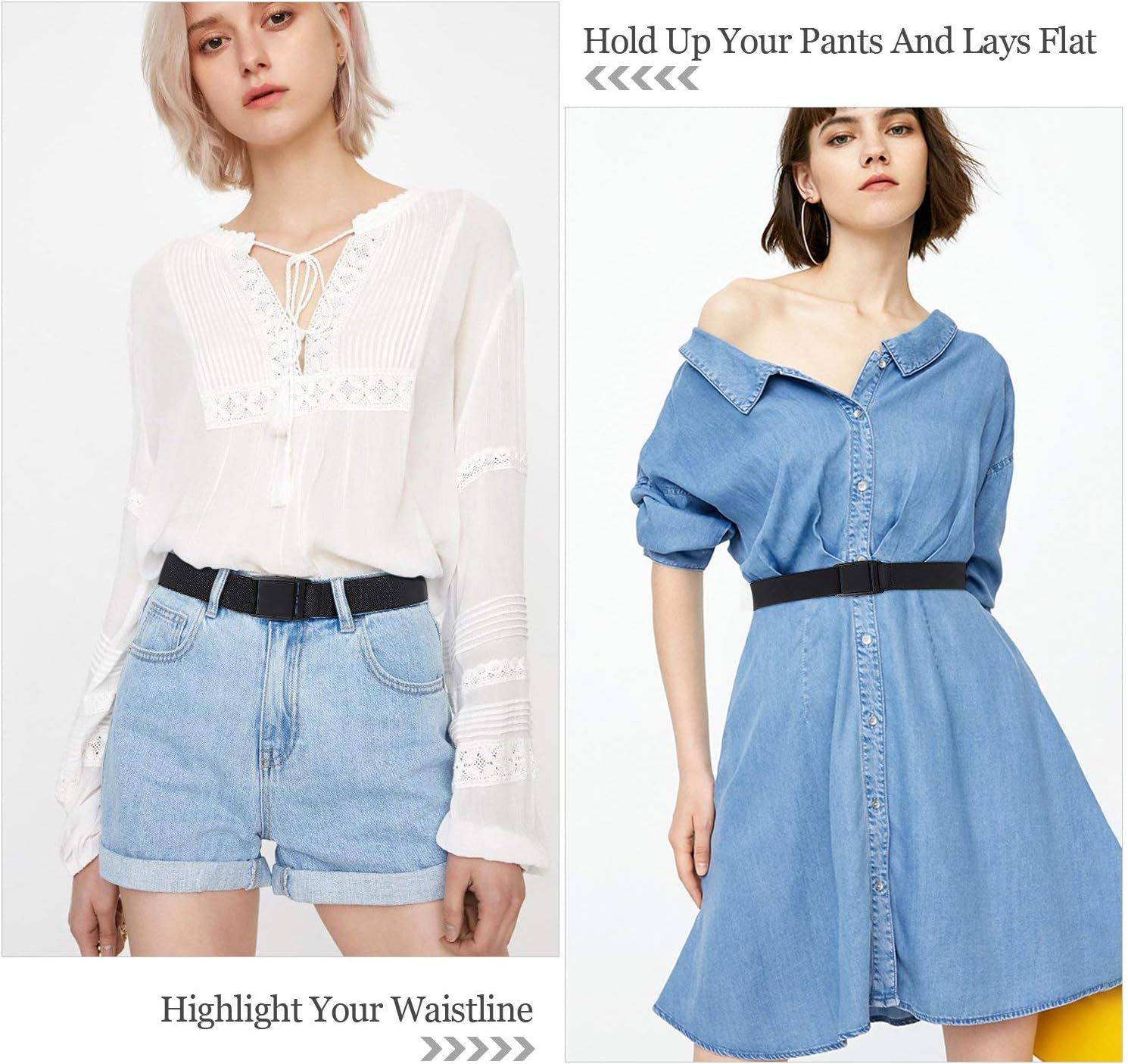 JASGOOD No Show Women Stretch Belt Invisible Elastic Web Strap Belt with Flat Buckle for Jeans Pants Dresses - Image 5