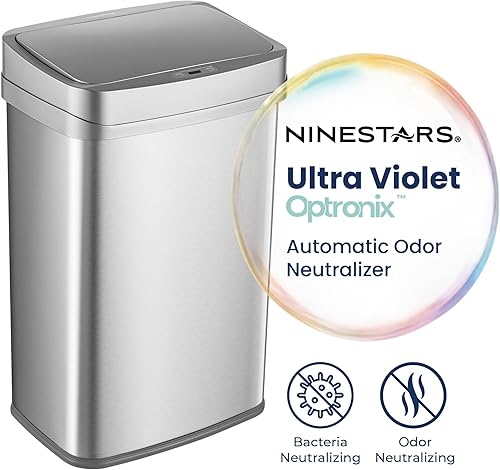 Miniatura 7 de Ninestars ONT-50-81SL - Basurero inteligente neutralizador de olores de 13 galones, purificación dual UV + ozono, control de olor, sensor de