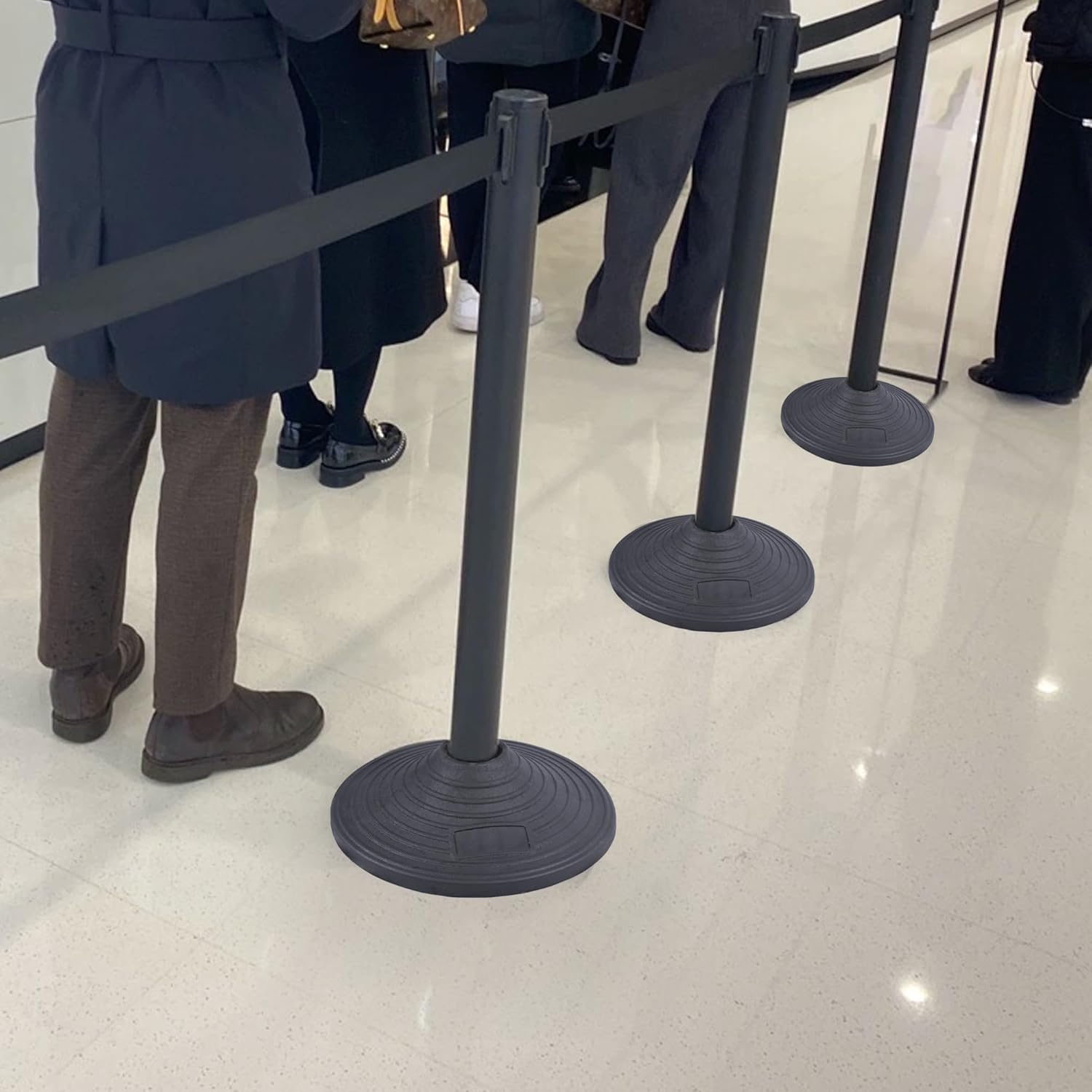 OangeStar 6 Packs Crowd Control Stanchion, Crowd Control Barrier Set w/10ft Black Retractable Belt Rubber Base