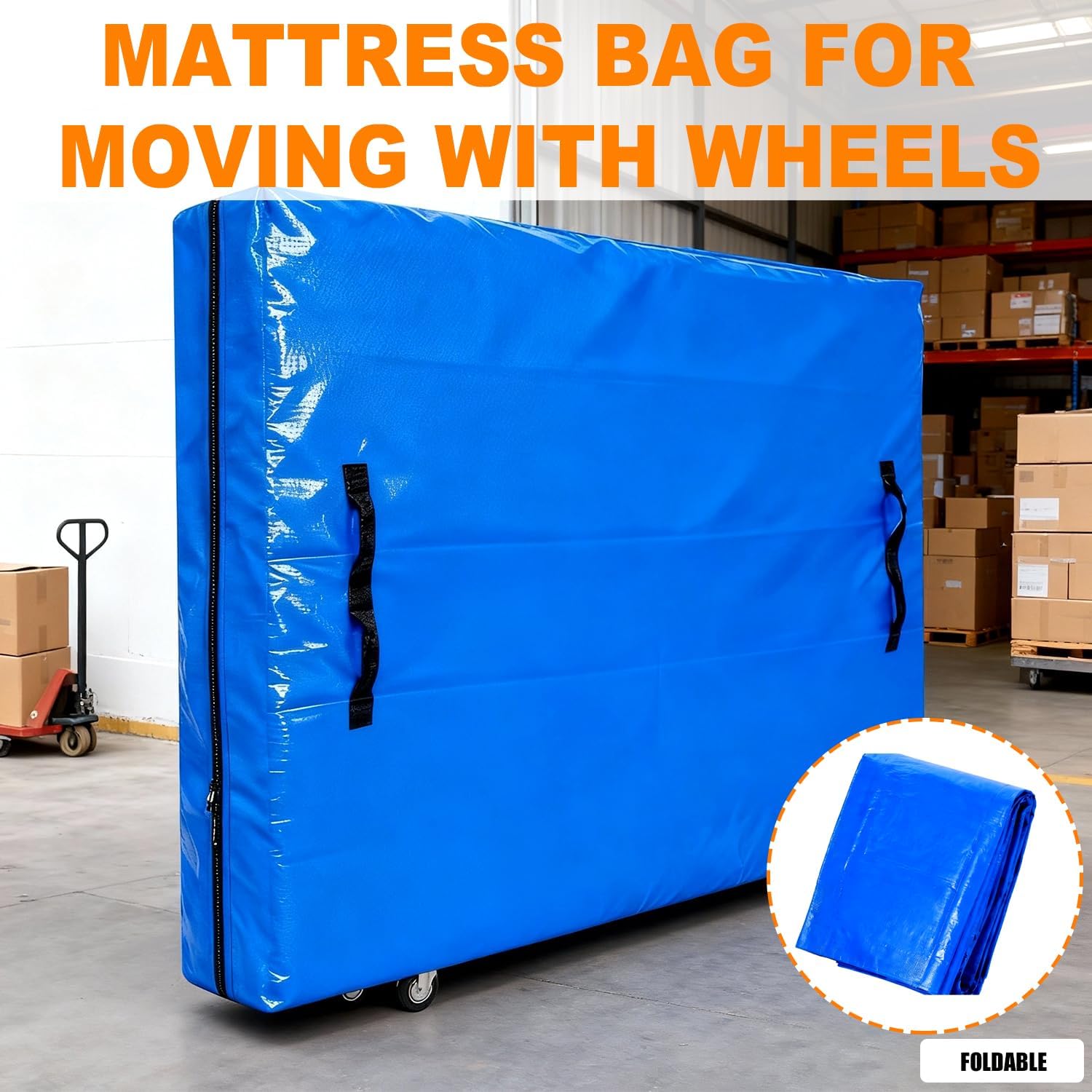 Mattress Bags for Moving, Queen Mattress Cover with Wheels, Handles and Zipper, Made of Heavy Duty 150g PE Waterproof Fabric ( for Queen Size Mattress 60" x 80" )