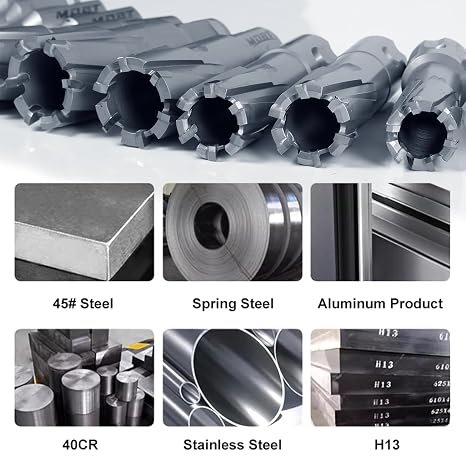 TCT Annular Cutter,8 PCS Carbide Tips Mag Drill Bits Kit, 2 Cutting Depth for Drill Press with 2 Pilot Pin