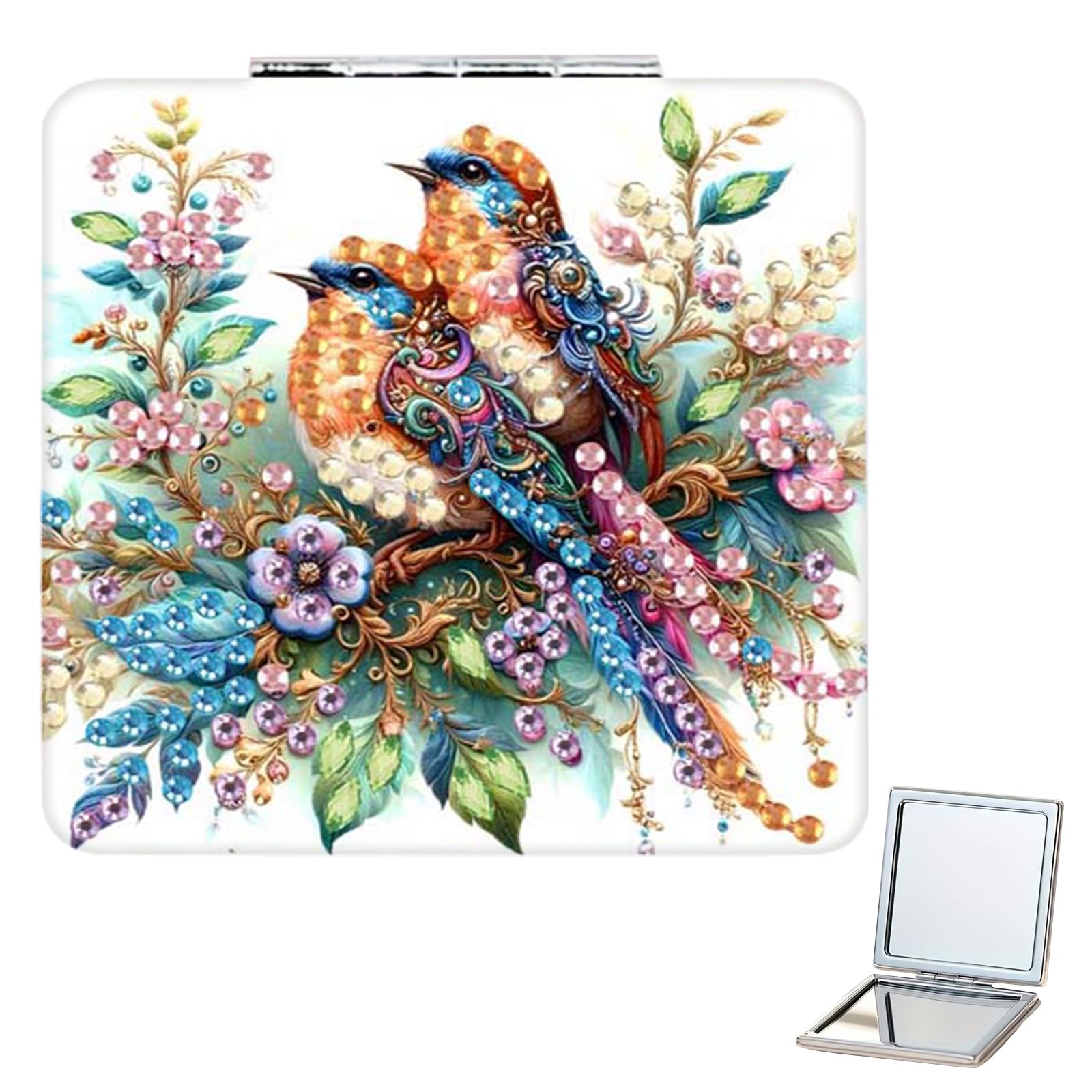 POETRYDRAW Bird DIY Special Shaped Compact Mirror Kits Diamond Art Painting Pocket Mirror for Adults and Beginners
