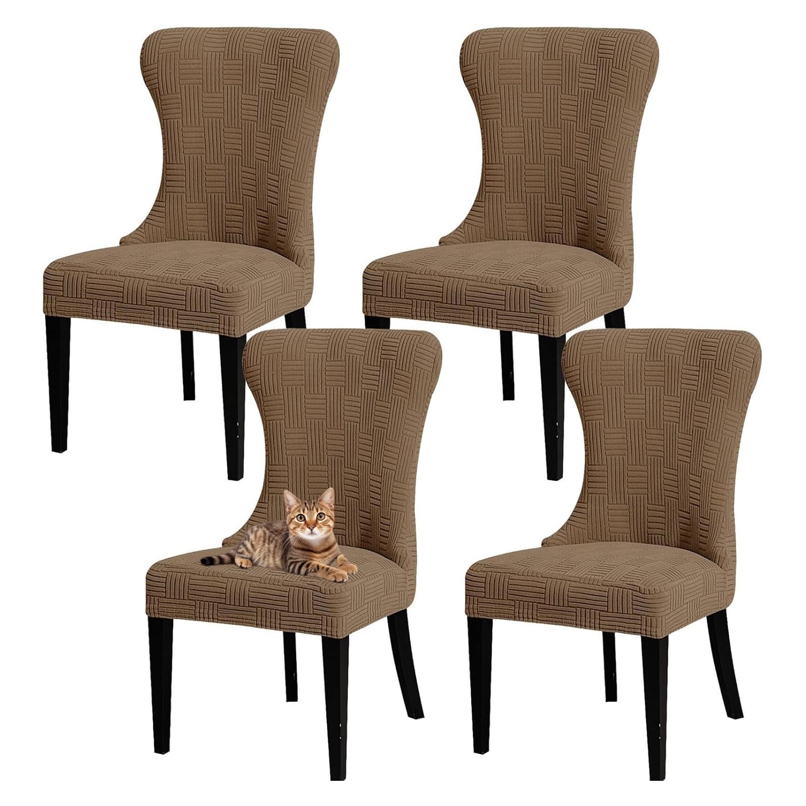 GUYIRT Wingback Side Chair Slipcover Accent Chair Cover Machine Washable Chair Slipcovers with Arms for Dining Room Banquet Decor (camel,set of 4)