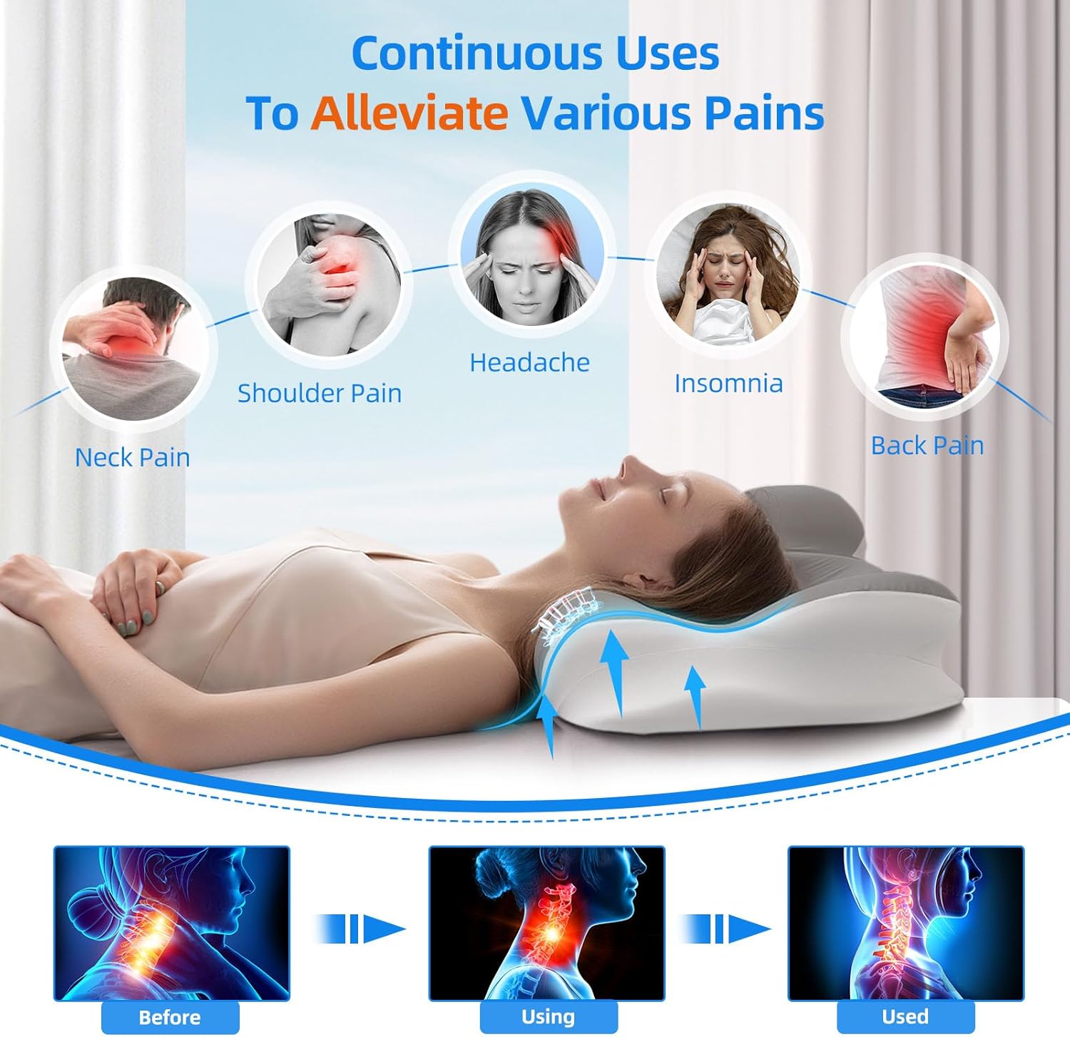 DEASON Cervical Memory Foam Pillow for Neck Pain Relief, Ergonomic Neck Support for Side & Back Sleepers, Gray