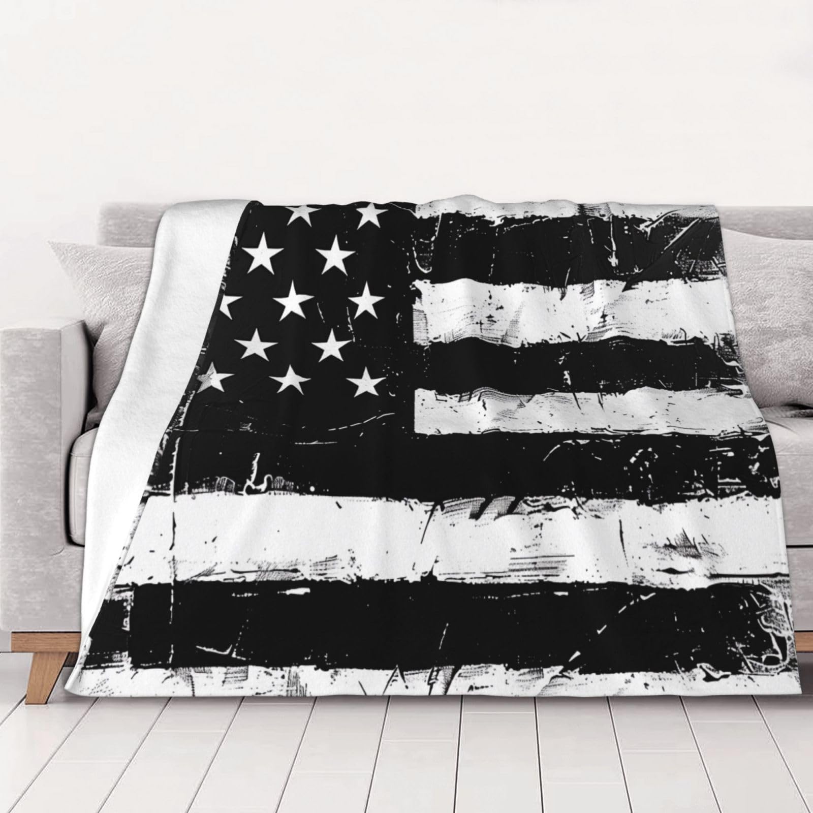 Couverture flanelle drapeau américain noir et blanc 200x150cm plaid canapé