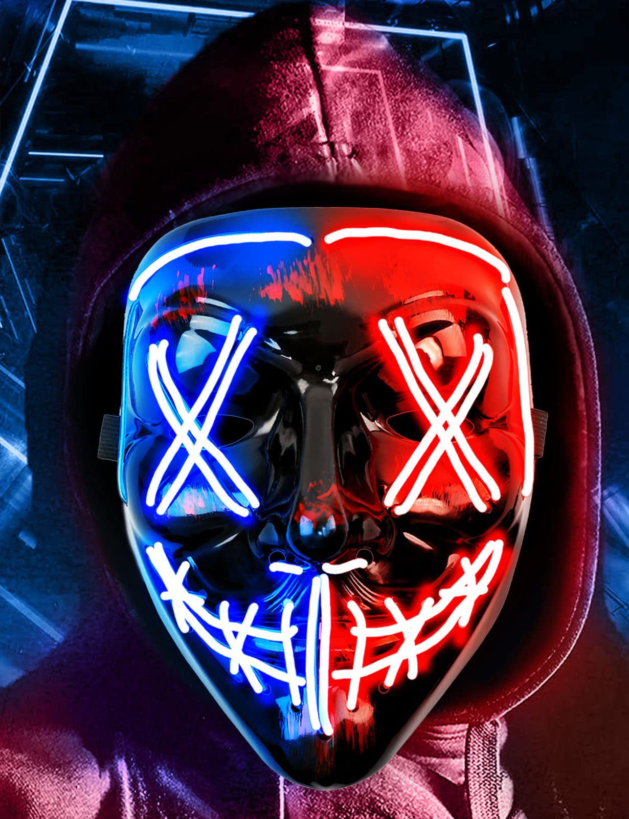 yumcute LED Mask with 3 Lighting Modes - Lightweight Halloween, Carnival, Party Mask for Festival, Masquerade, Cosplay