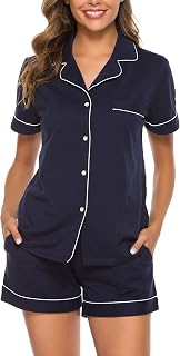 COLORFULLEAF Womens 100% Cotton Pajamas Set Short Sleeve Button Down Pjs