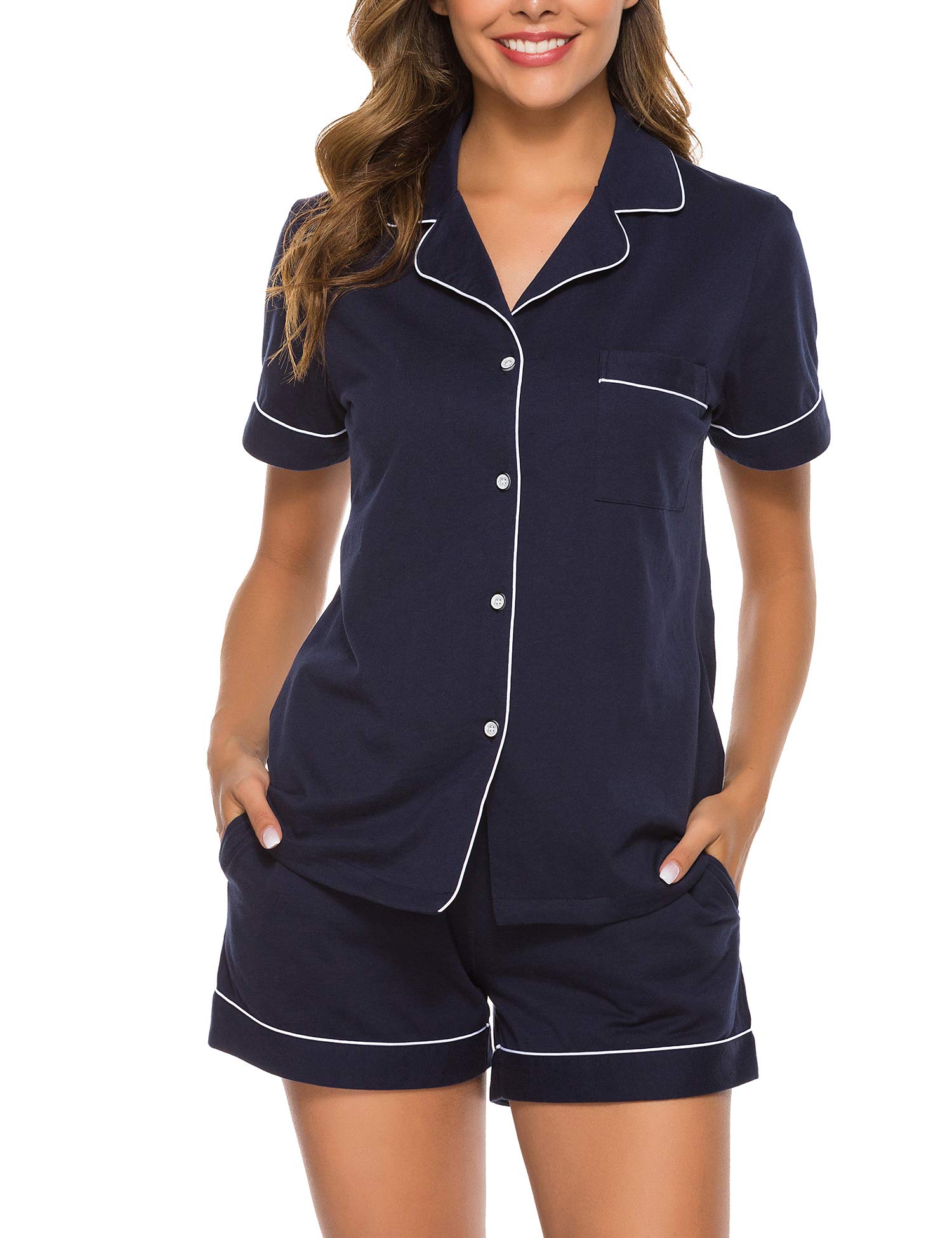 COLORFULLEAF Womens 100% Cotton Pajamas Set Short Sleeve