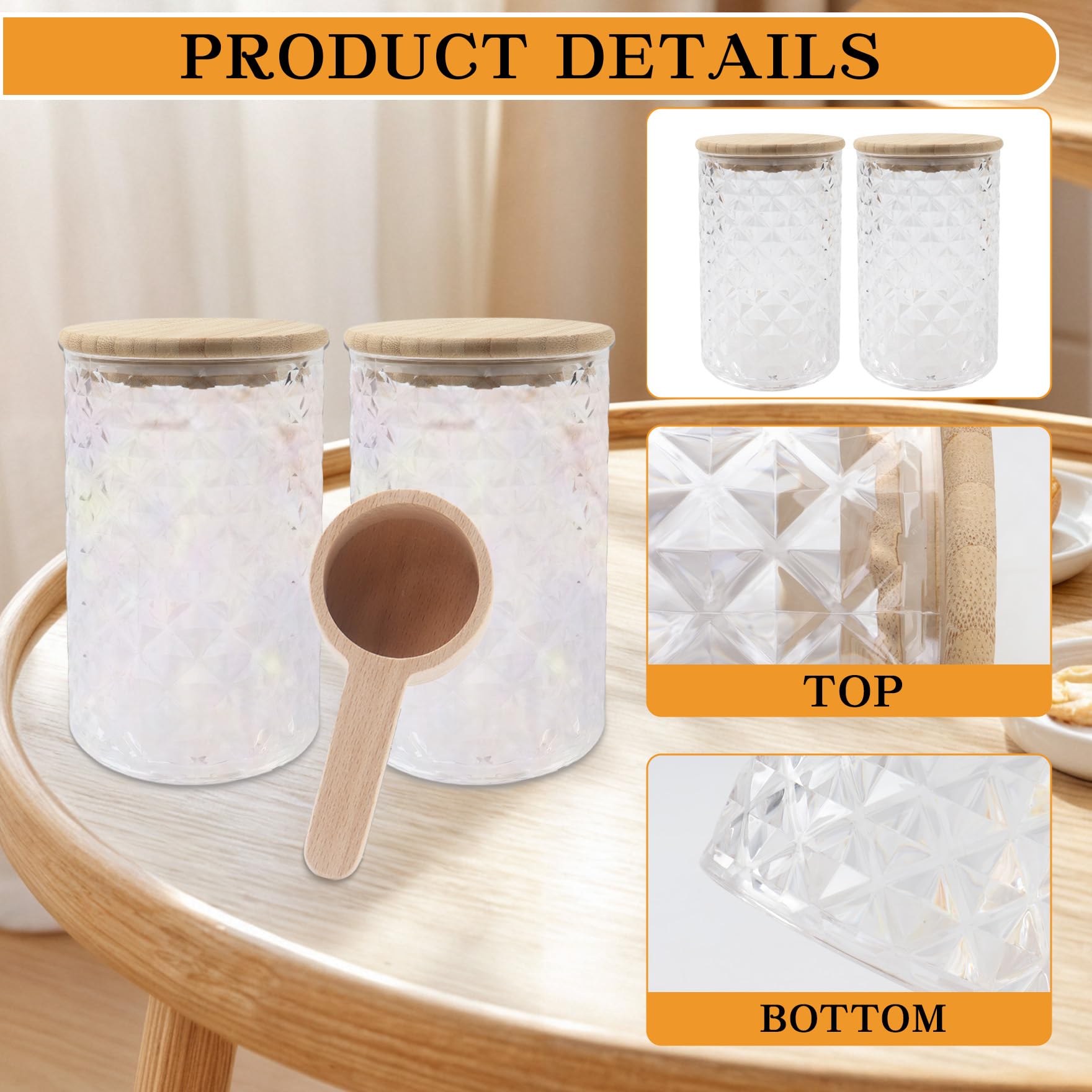 Klmnop Badesalzglas aus Acryl mit Holzschaufel, Badesalzbehälter mit Verschlussdeckel für Badezimmer, Küche, Aufbewahrung, Salz, Süßigkeiten, Tee, 1200 ml, transparent