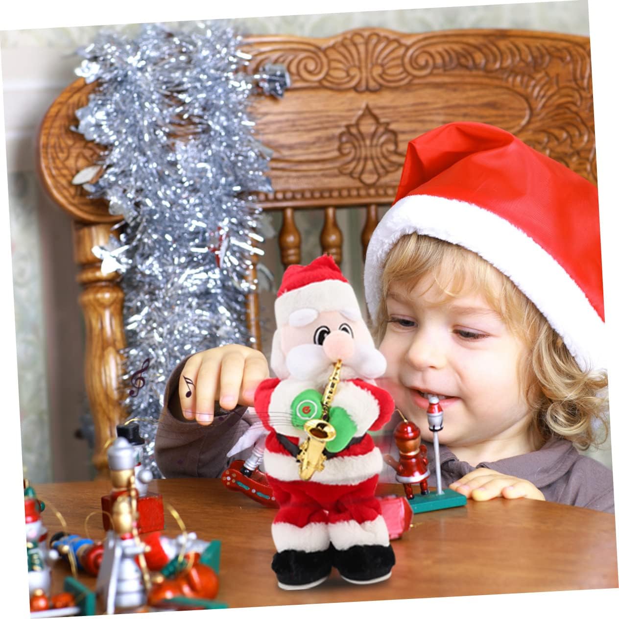 VANZACK 1pc Santa Claus Saxophone Playing Doll Electric Decoration Toy for Holiday Parties Adorable Design No Batteries Included