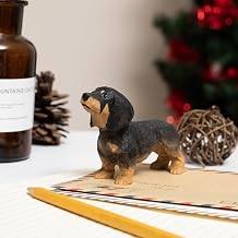 Small Wooden Dachshund Figurine Hand-Carved Wiener Dog Statue, Rustic Dog Ornament for Shelf, Desk, Hanging Decor or Memorial Keepsake, Gift Box Included Black