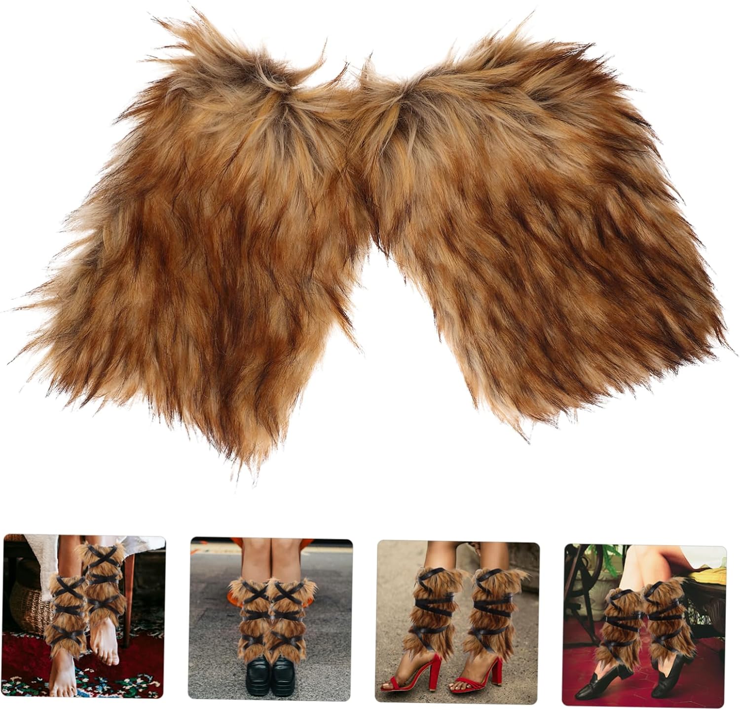BESPORTBLE 1pair Faux Fur Leg Warmers for Men and Women Brown Medieval Costume Accessories Comfortable and Warm Gaiters for Cosplay Halloween and Themed Parties Unisex Design