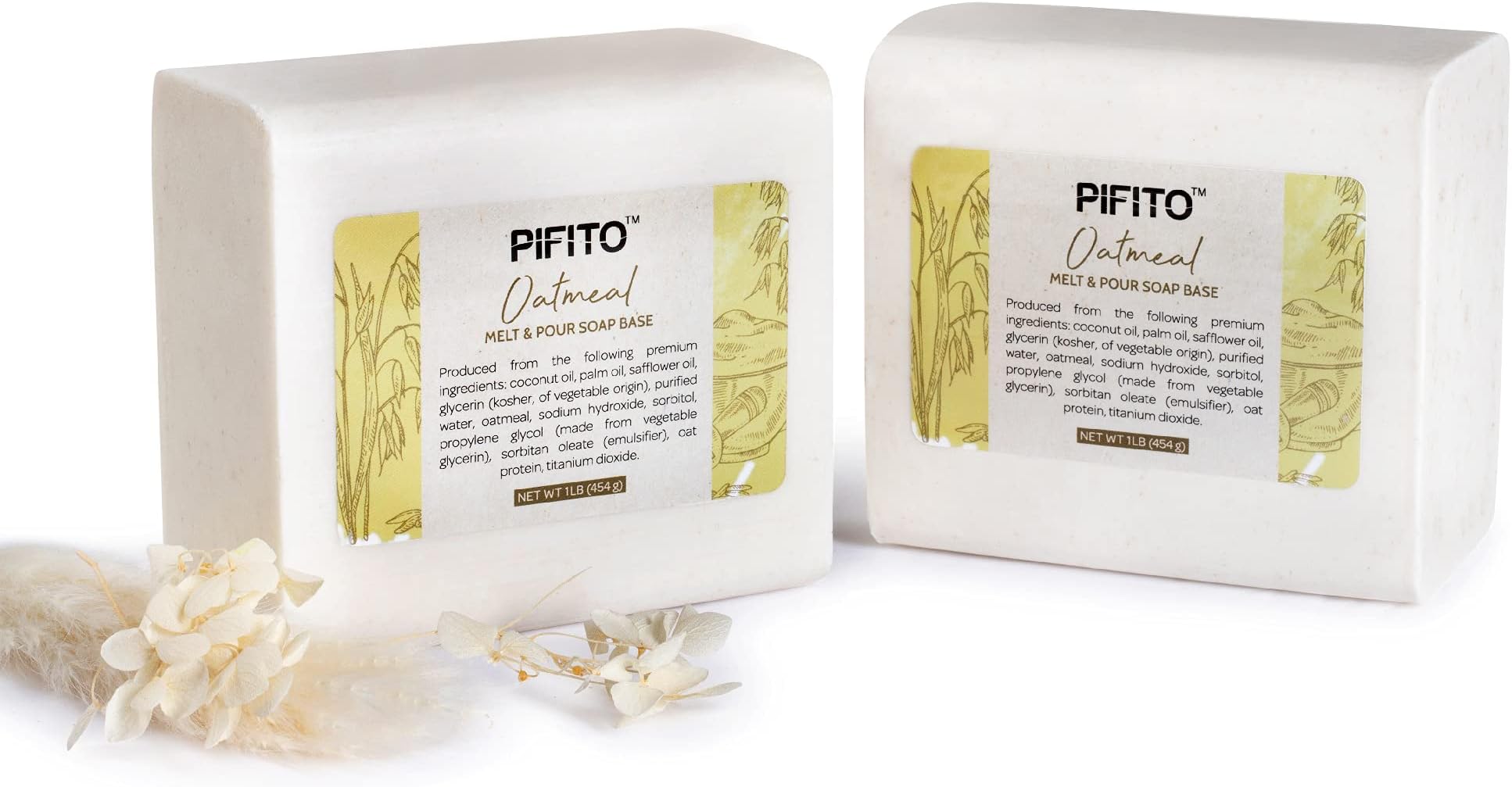 Pifito Oatmeal Melt and Pour Soap Base (2 lb) │ Premium 100% Natural Glycerin Soap Base │ Luxurious Soap Making Supplies