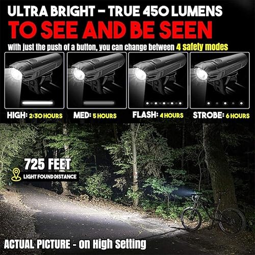 Miniatura 7 de Juego de luces de bicicleta recargables por USB, faros delanteros y traseros para bicicleta, 4 modos de luz para hombres, mujeres, niños, ciclismo