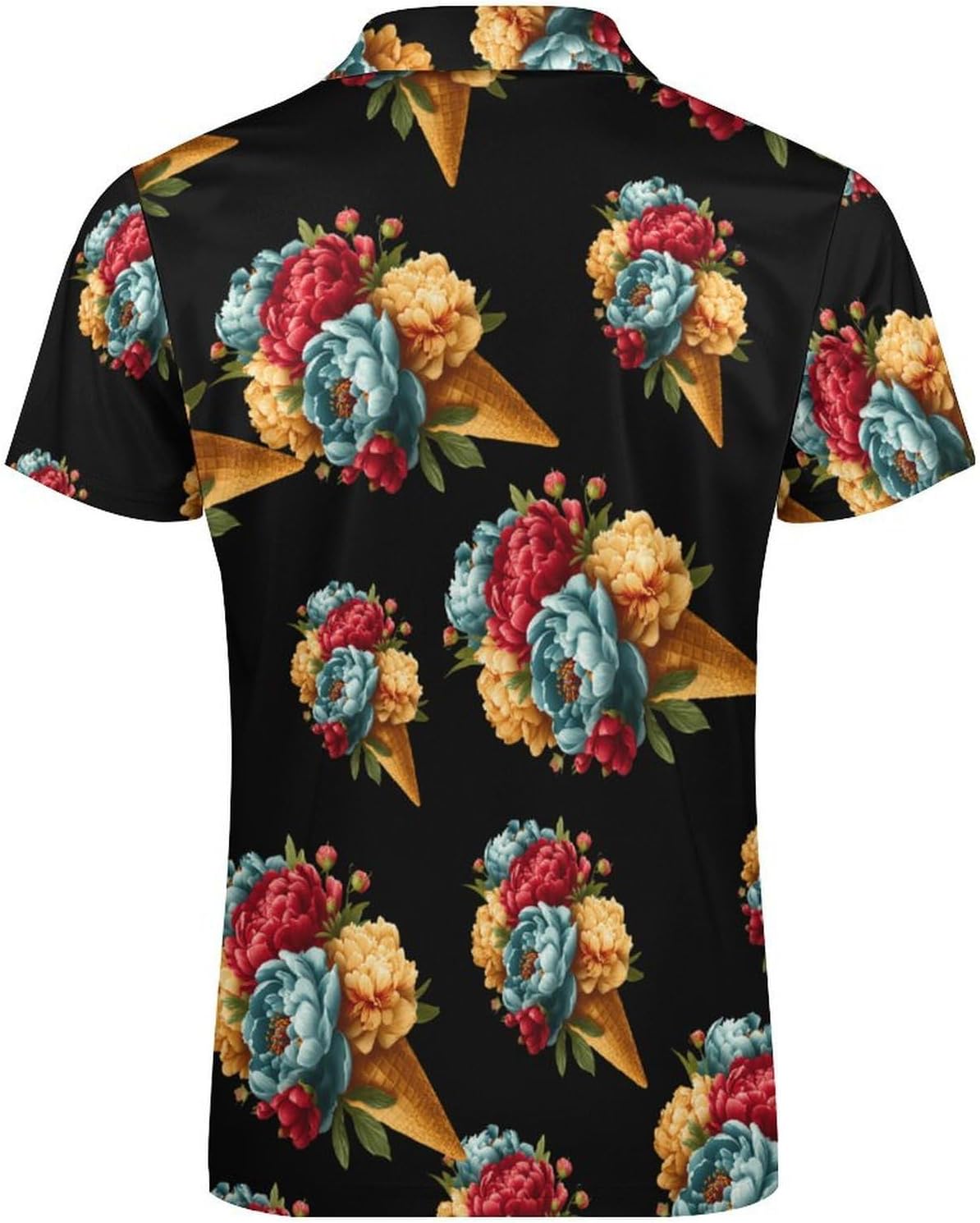 Ice Cream Flower Men's Polo Shirts Golf Short Sleeve Tops | Casual Workout,Golf T-Shirt,Zippered Tee,Collared,Print