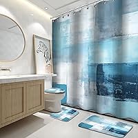 Vista 15 de Lnond 4 Piezas Juegos de Cortinas de Ducha de Baño Moradas con Alfombras, Arte de Pintura Púrpura y Gris Juegos de Baño con Cortina de Ducha