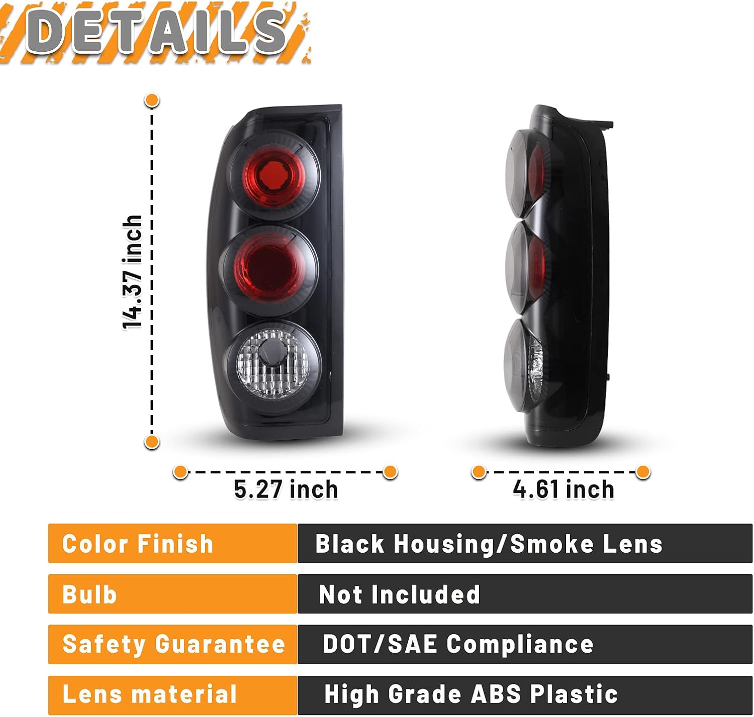 Tail light dimensions and material specifications