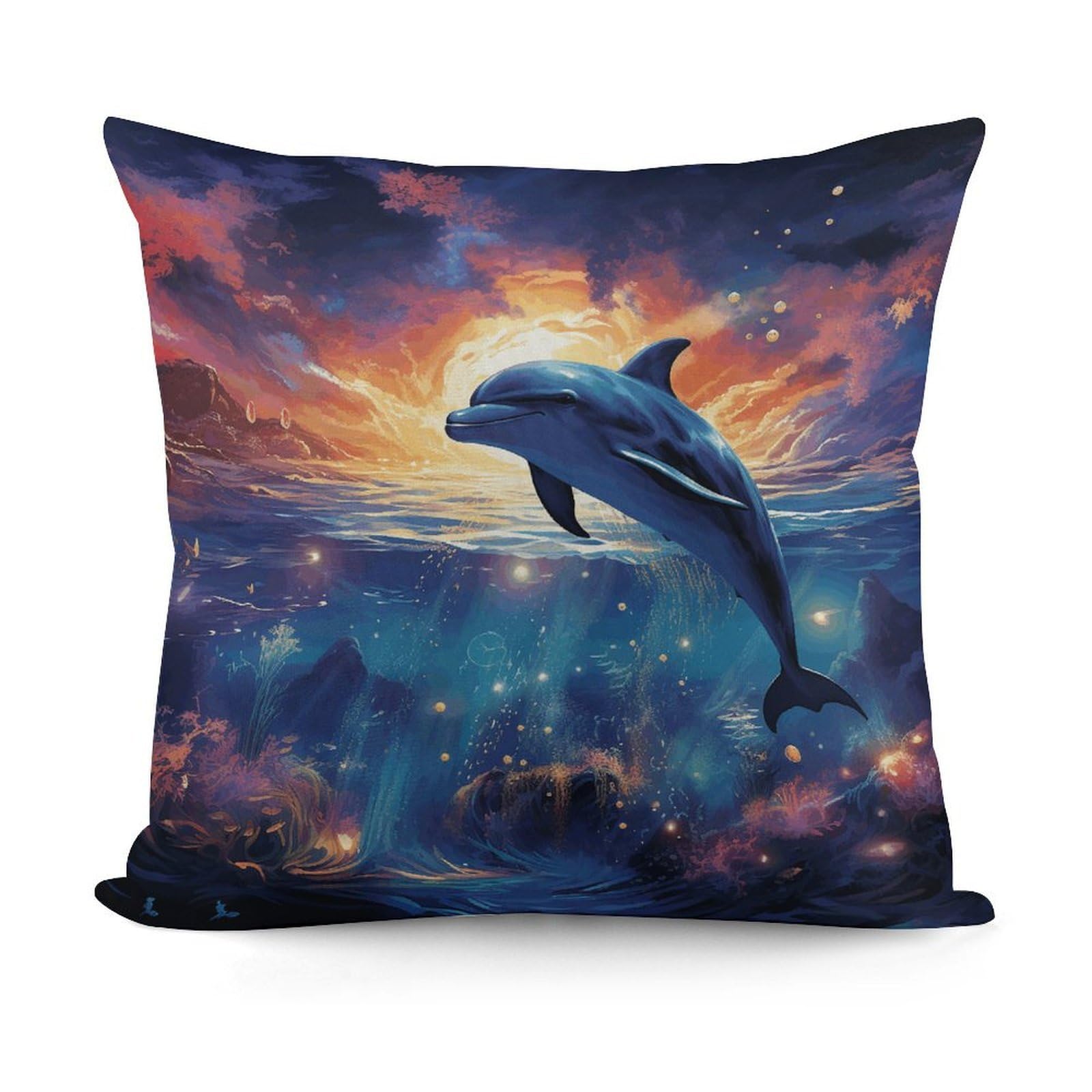 VstaDank Decorative Colorful Starry Sky Ocean Dolphin Throw Pillow Covers Luxury Soft Pillowcases Fluffy Plush Accent Pillow Cases Personalized Square Lumbar Pillows Shells for All Seasons 18" X 18"