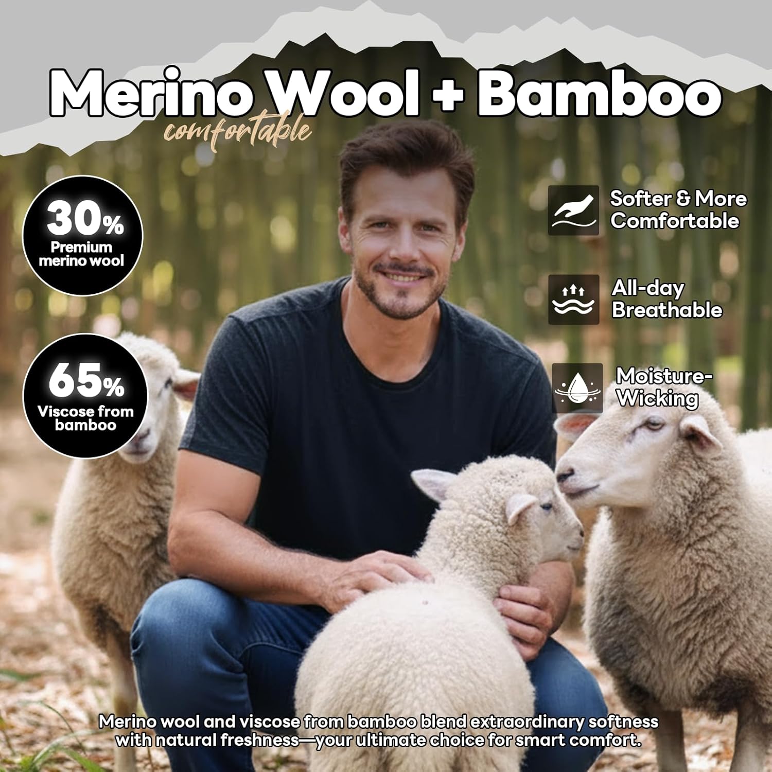 Merino Wool T Shirt Mens Short Sleeve Wool Shirt for Men Lightweight Hiking Sport Travel Base Layer T-Shirt - Image 2