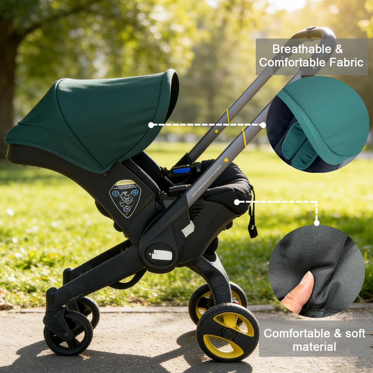 Baby Stroller Replacement Kit Compatible with DOONA+ Car Seat Stroller | Comfortable Thick Seat Cushion+Adjustable Canopy+Extended Shoulder Pads (Green & Black)