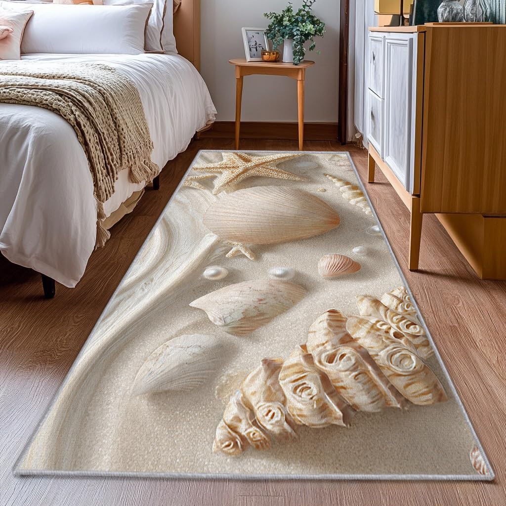Tapis anti-glisse lavable beige crème extra fin pour couloir et cuisine
