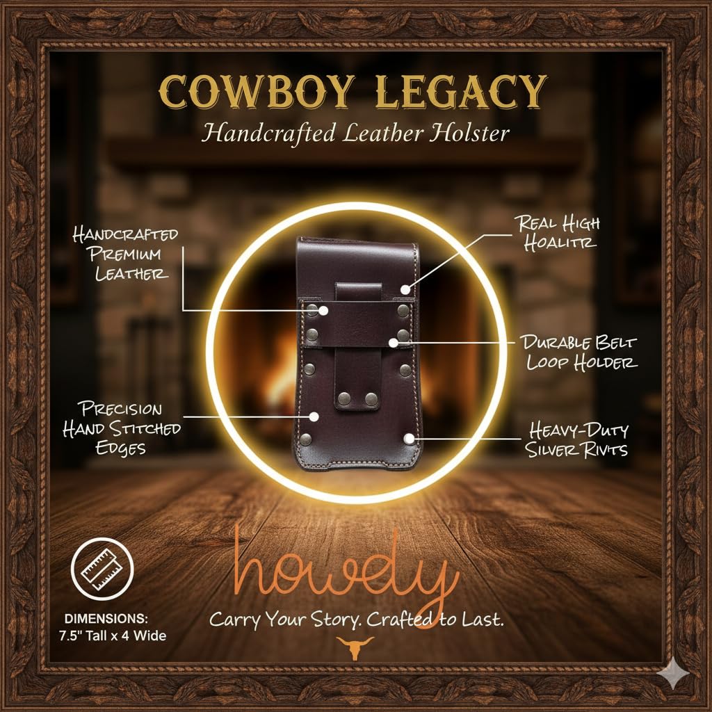 Western Leder Handy Holster - Korbgeflecht mit Cowboy betend am Kreuz geprägt & Concho - Gürtelschlaufe Tragetasche für Smartphones